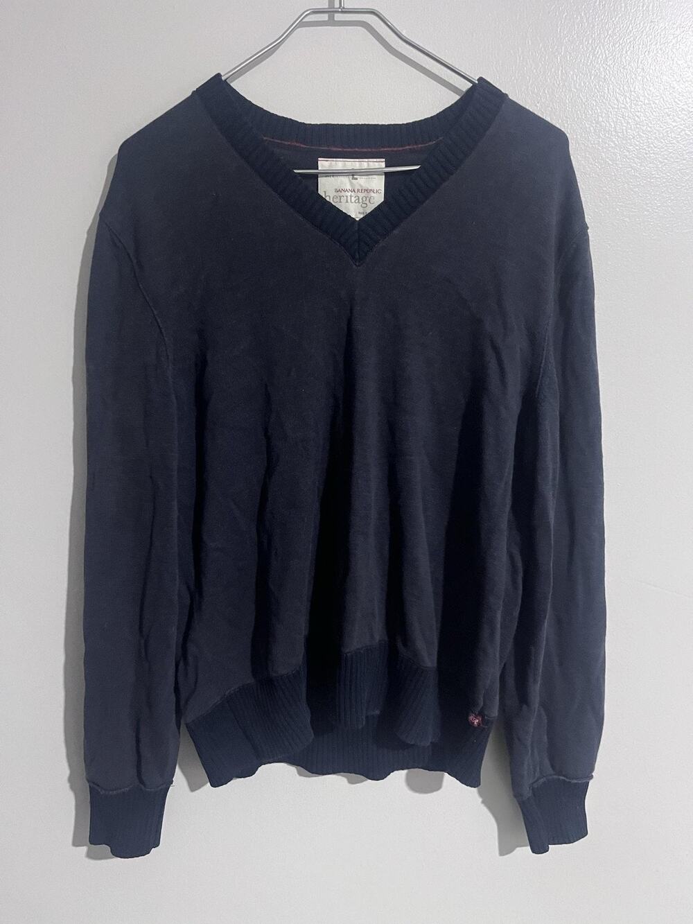 Banana Republic Sweater Mens L Blue V-Neck Pullover Cotton Wool Silk Blend